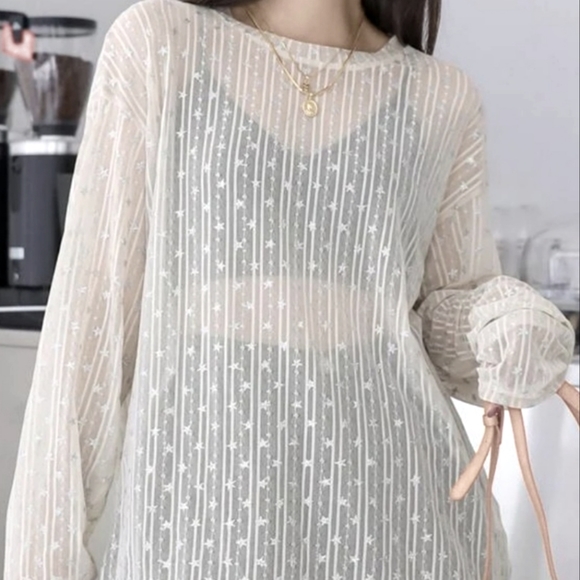 Drop Shoulder Sheer Top - Picture 2 of 4